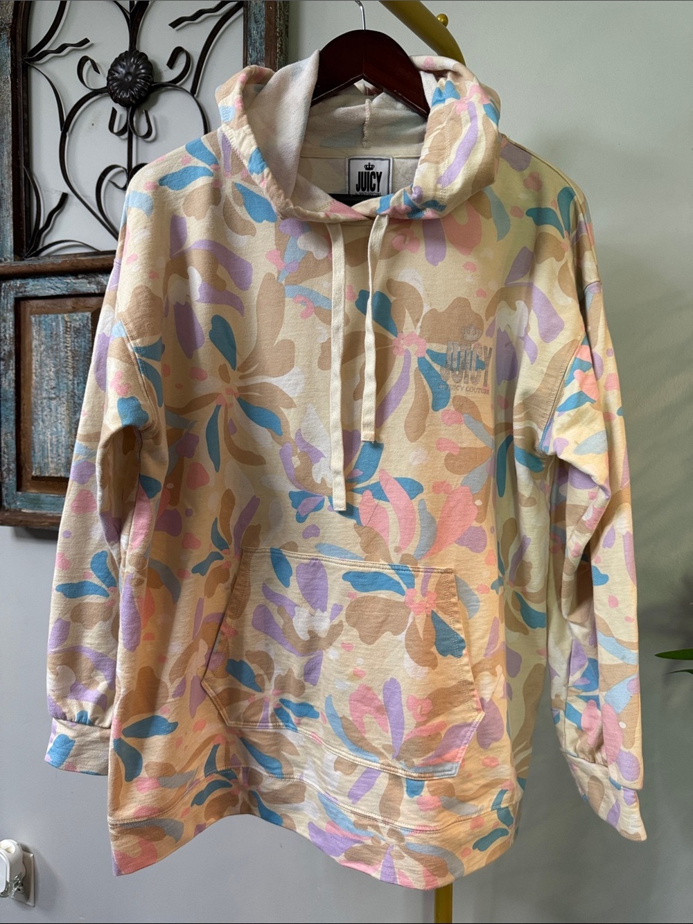 Juicy Couture light Pastel camo Floral Drawstring Hoodie with kangaroo pocket
